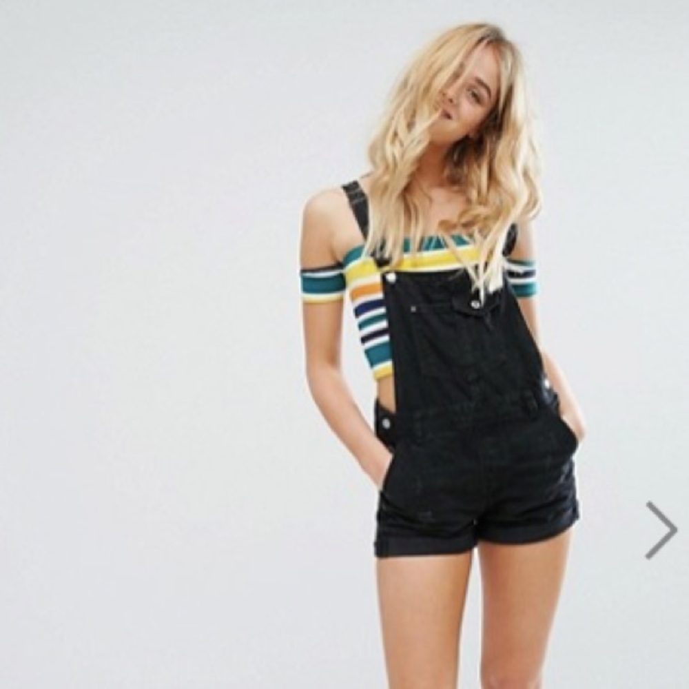 Black denim overalls